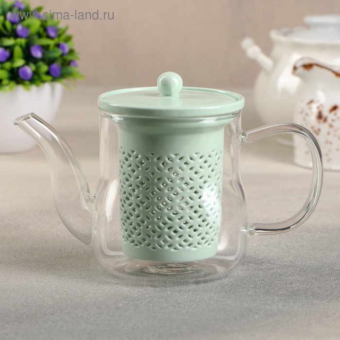фото Чайник с керамическим ситом «нежность», 400 мл, цвет мятный