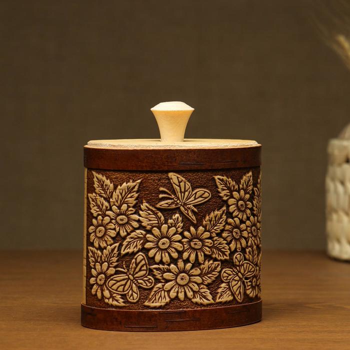 Туес "Бабочки в цветах", овальный, D=10 см, береста
Туес "Бабочки в цветах", овальный, D=10 см, береста