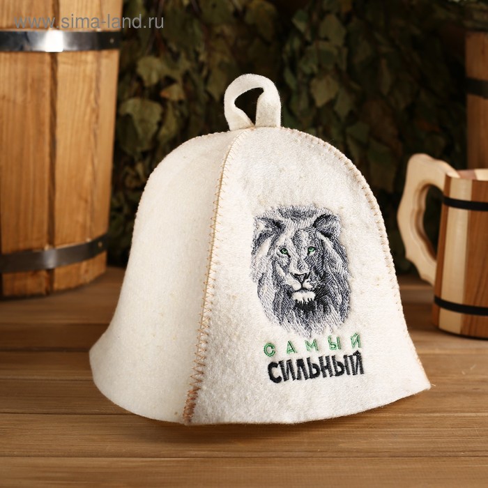 фото Шапка банная "самый сильный", со львом, из овечьей шерсти