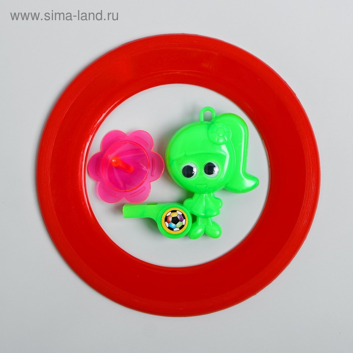 фото Набор игровой, 2 предмета: летающий обод, свисток с волчком, цвета микс