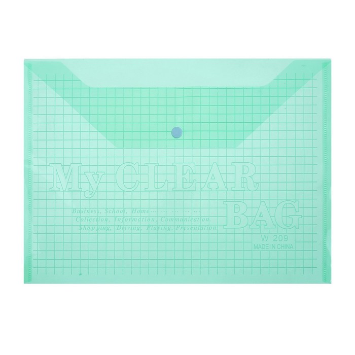 Папка-конверт на кнопке А4, 80 мкм, Calligrata "Клетка", прозрачный, зеленый
Папка-конверт на кнопке А4, 80 мкм, Calligrata "Клетка", прозрачный, зеленый