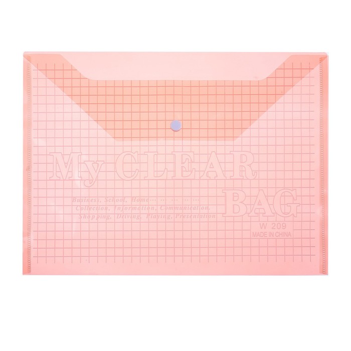 Папка-конверт на кнопке А4, 80 мкм, Calligrata "Клетка", прозрачный, красный