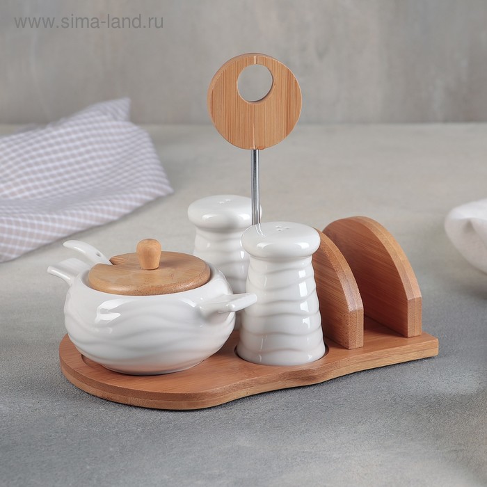 Набор для специй «Эстет», 4 предмета: солонка, перечница, сахарница 250 мл, салфетница
Набор для специй «Эстет», 4 предмета: солонка, перечница, сахарница 250 мл, салфетница