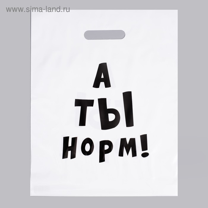 Пакет с приколами, полиэтиленовый с вырубной ручкой, «А ты норм!», 31 х 40 см, 60 мкм
Пакет с приколами, полиэтиленовый с вырубной ручкой, «А ты норм!», 31 х 40 см, 60 мкм