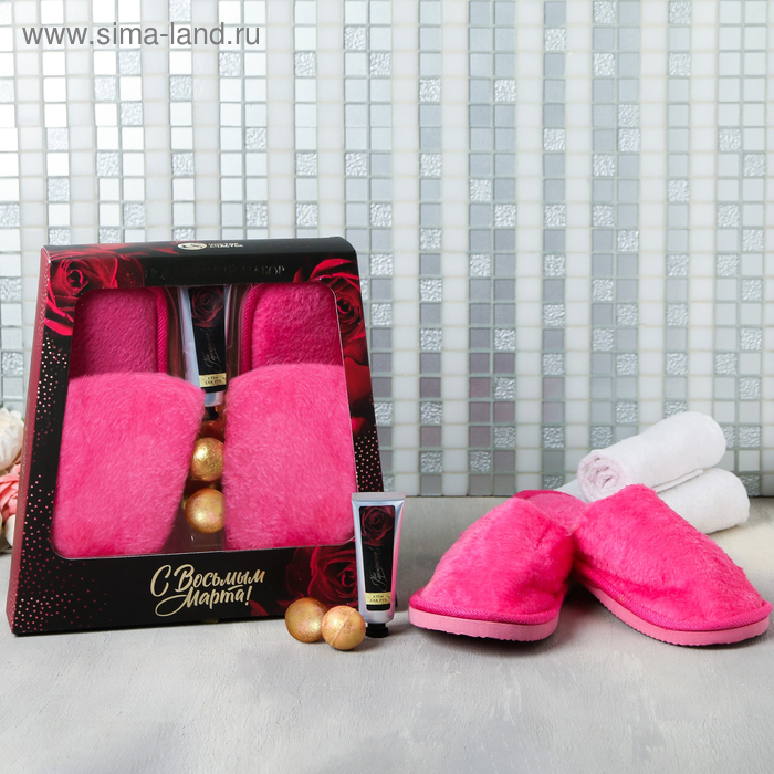 Набор «С 8 Марта!», тапочки 37-38 р, бомбочки для ванны 2 шт х 20 г, фруктовый аромат, крем для рук 60 мл, аромат роза
Набор «С 8 Марта!», тапочки 37-38 р, бомбочки для ванны 2 шт х 20 г, фруктовый аромат, крем для рук 60 мл, аромат роза