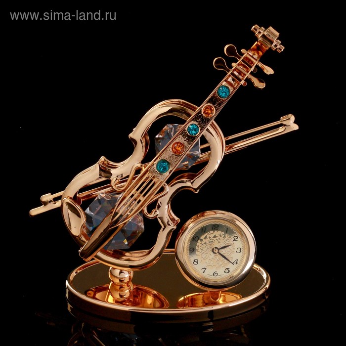 фото Сувенир с кристаллами swarovski "скрипка с часами" 9,5х7,5 см crystocraft