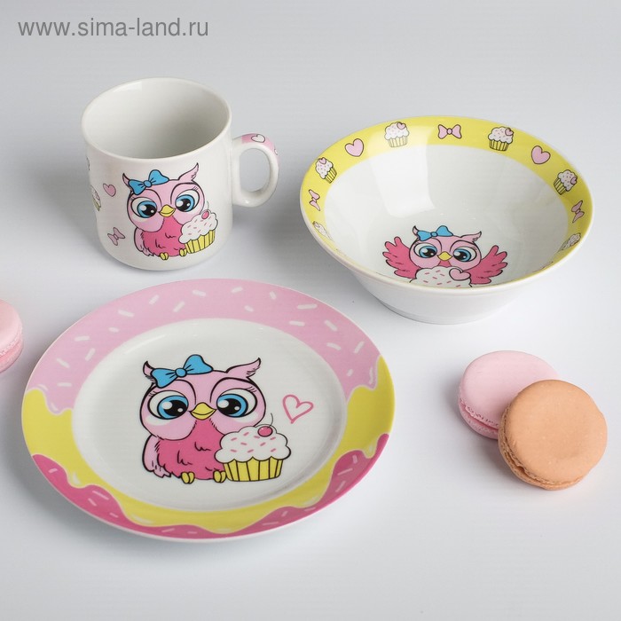 Наборы посуды «Совята»: тарелка Ø 17 см, миска 360 мл, кружка 200 мл
Наборы посуды «Совята»: тарелка Ø 17 см, миска 360 мл, кружка 200 мл