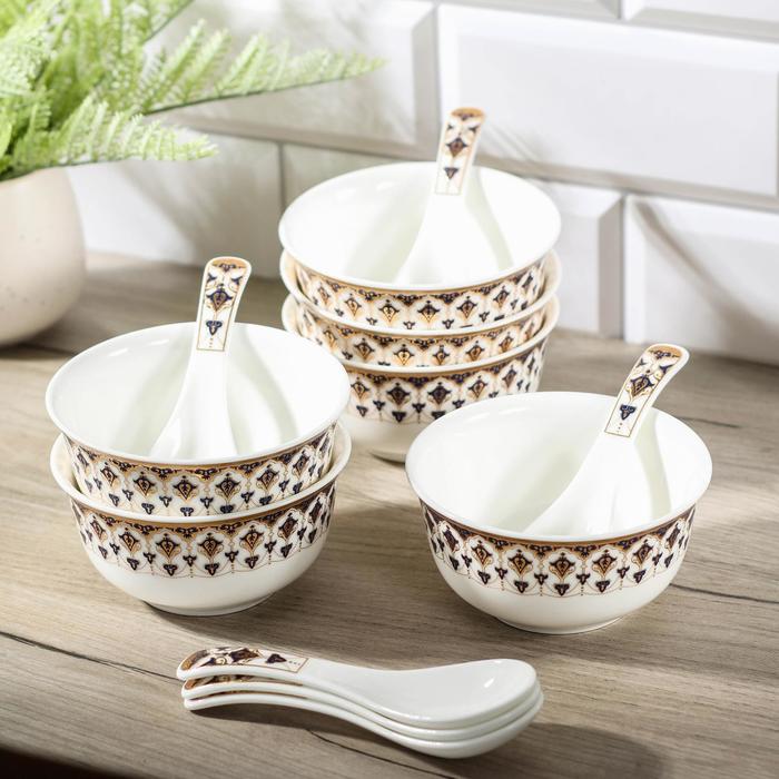 фото Набор мисок с ложками «жасмин», 12 предметов: 6 мисок 11,5х6 см, 6 ложек