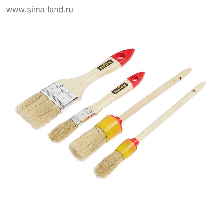 фото Набор кистей rutek, 4 шт., флейц 20/50 мм, круглая 20/30 мм, натуральная щетина