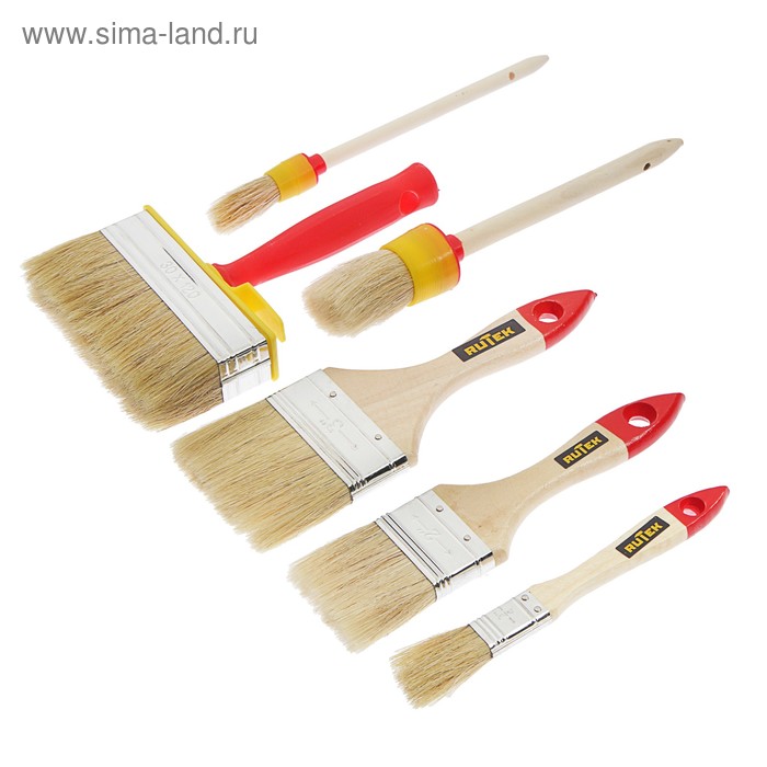 фото Набор кистей on, 6 шт., флейц 3/4-20 мм, 2-50 мм, 3-75 мм, №2 20 мм, №8 35 мм, 30х120 мм rutek