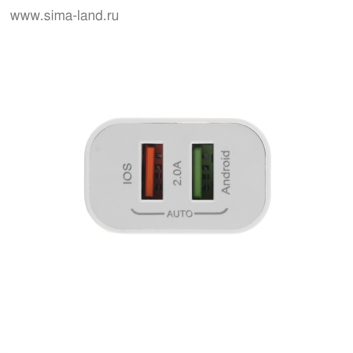 фото Сетевое зарядное устройство luazon lcc-96, 2 usb, 2 a, кабель type-c, белое luazon home