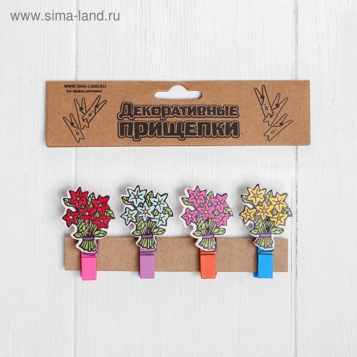 фото Набор декоративных прищепок «букеты цветов» 2×12,5×11 см