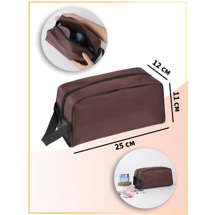 фото Косметичка дорожная, отдел на молнии, с ручкой, цвет коричневый