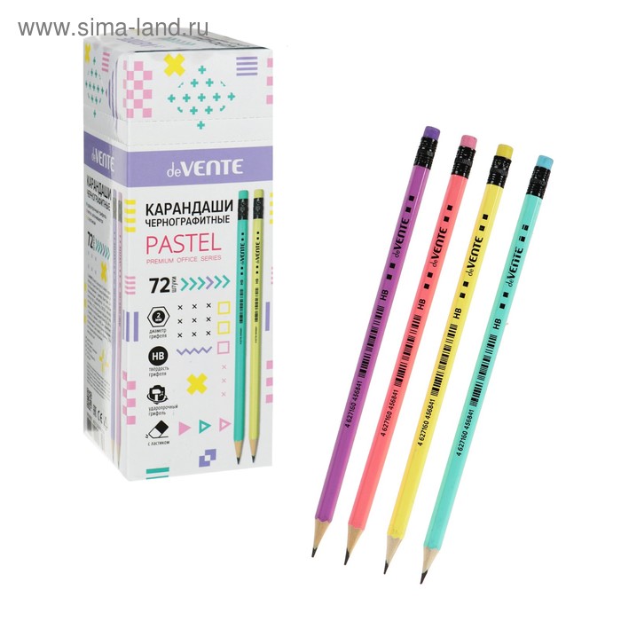 Карандаш чернографитный deVENTE Pastel НВ, 2 мм, с ластиком, шестигранный, заточенный, МИКС
Карандаш чернографитный deVENTE Pastel НВ, 2 мм, с ластиком, шестигранный, заточенный, МИКС