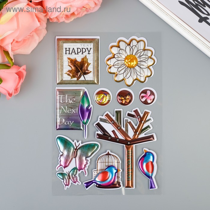 Наклейка пластик выпуклая металлик "Цветы, бабочки и птицы" МИКС 28,5х15,5 см 
Наклейка пластик выпуклая металлик "Цветы, бабочки и птицы" МИКС 28,5х15,5 см