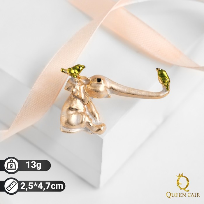 Брошь "Слон" с птичками, цвет бело-зелёный в золоте
Брошь "Слон" с птичками, цвет бело-зелёный в золоте