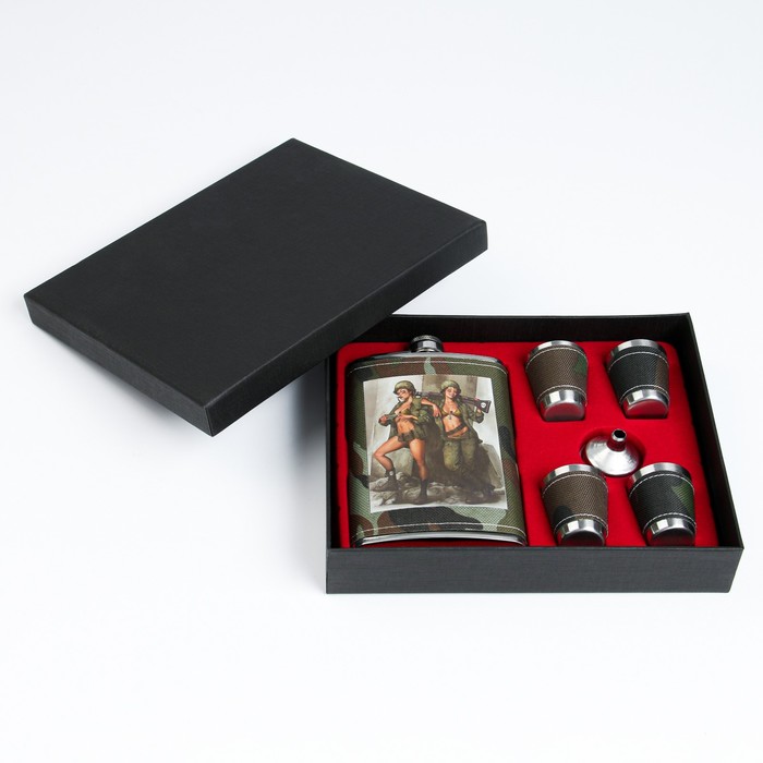 фото Подарочный набор "дамы в форме" 6 в 1: фляжка 270 мл, воронка, 4 рюмки, 17х23 см