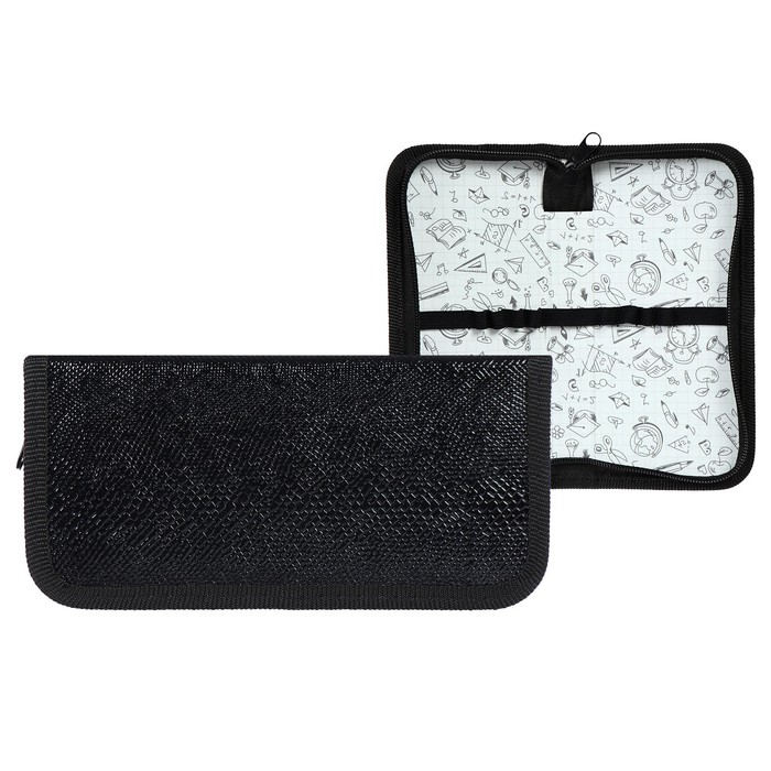 фото Пенал 1 секция, 90 х 190 мм, пкз 02-54, "рептилия", кожзам, цвет чёрный оникс