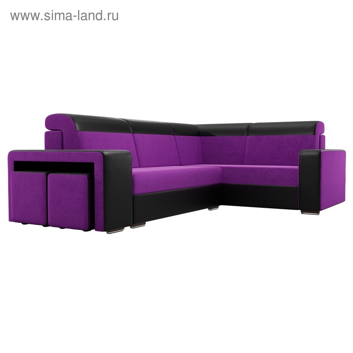 Угловой диван «Модена» с двумя пуфами, цвет фиолетовый микровельвет / чёрная экокожа 
Угловой диван «Модена» с двумя пуфами, цвет фиолетовый микровельвет / чёрная экокожа