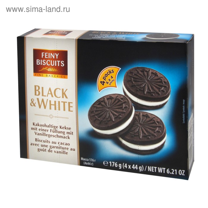 Печенье Cookies black white из какао-бисквитов с ванильной начинкой, 176 г 
Печенье Cookies black white из какао-бисквитов с ванильной начинкой, 176 г