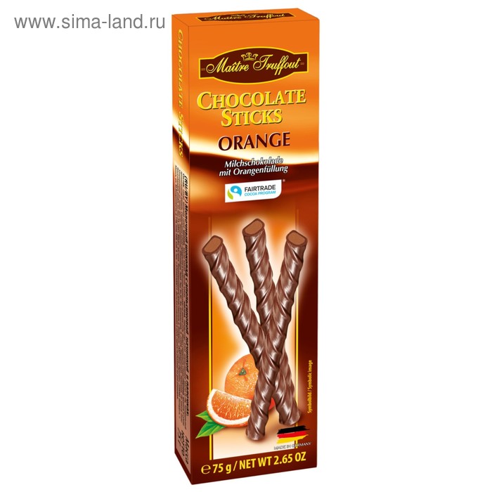 Шоколадные палочки Maitre Truffout с апельсиново-шоколадным кремом, 75 г
Шоколадные палочки Maitre Truffout с апельсиново-шоколадным кремом, 75 г