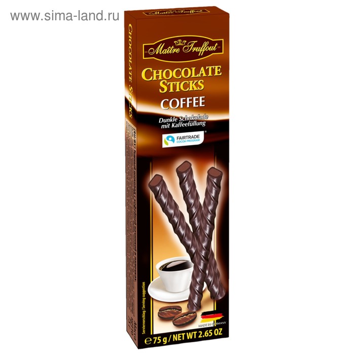 Шоколадные палочки Maitre Truffout с кофейным кремом, 75 г
Шоколадные палочки Maitre Truffout с кофейным кремом, 75 г