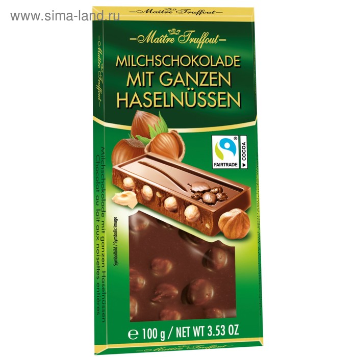 Молочный шоколад Maitre Truffout с цельным фундуком, 100 г
Молочный шоколад Maitre Truffout с цельным фундуком, 100 г