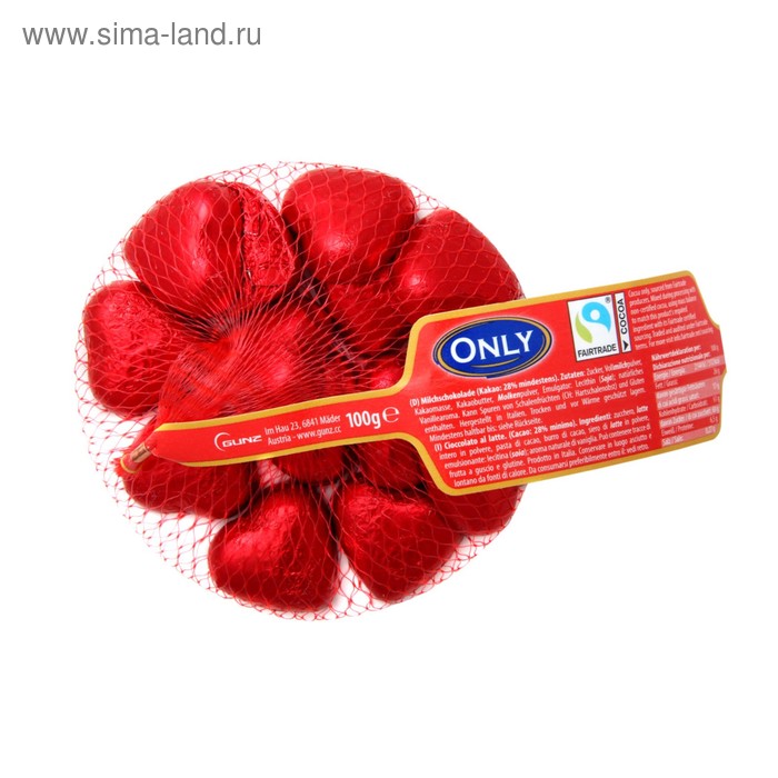 Фигурки из молочного шоколада Only «Сердца», 100 г
Фигурки из молочного шоколада Only «Сердца», 100 г