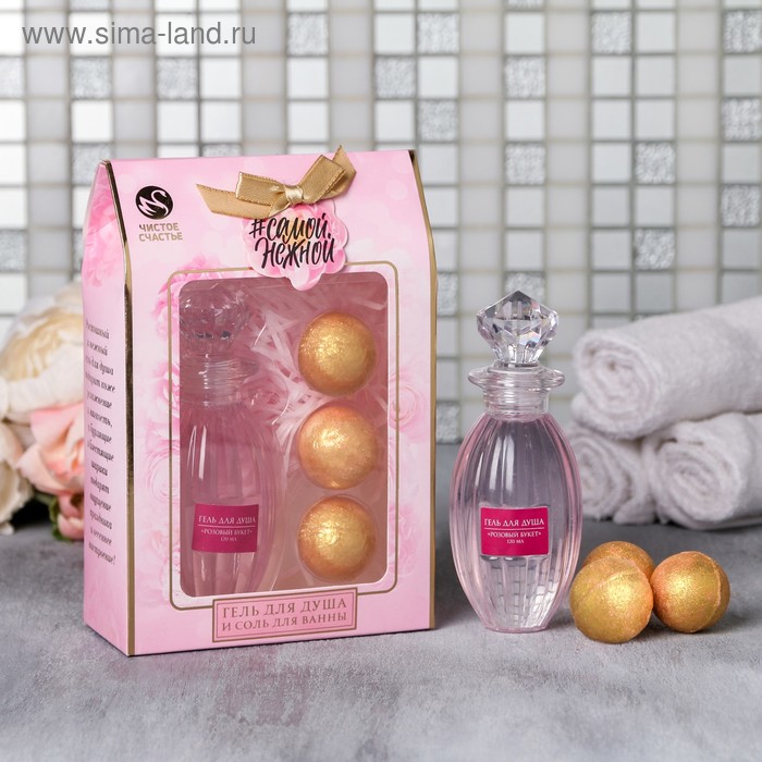 Набор «Самой нежной» гель для душа 120 мл, аромат вишневый и бомбочки для ванны 3 шт х 20 г, аромат ваниль