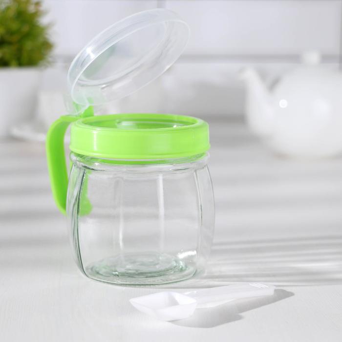 фото Сахарница стеклянная «милана», 350 мл, 10,5×12×8,5 см, с ложкой, цвет микс