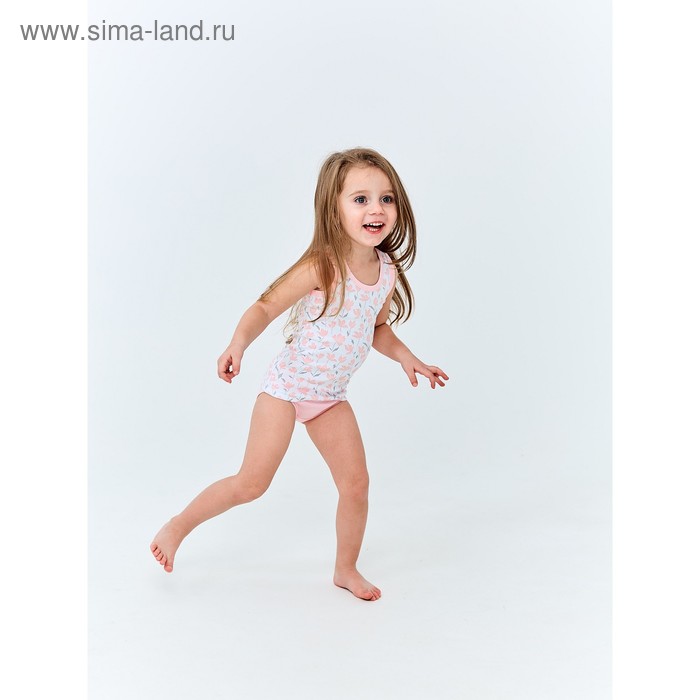 фото Комплект для девочки из майки и трусов, рост 122-128 см, цвет белый, розовый umka