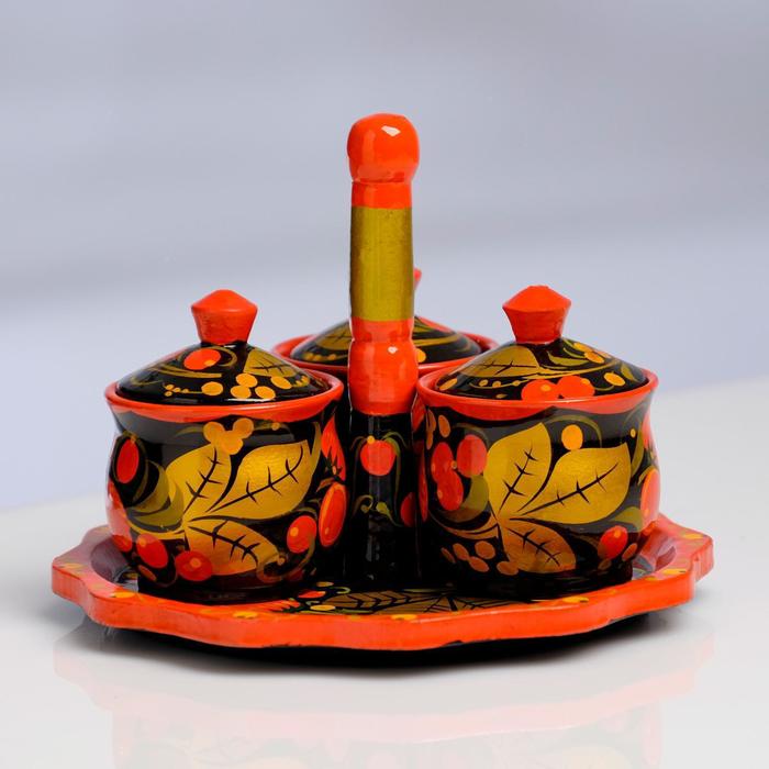 Набор для специй, 5,5х6,5 см,с подносом 15 см, хохлома
Набор для специй, 5,5х6,5 см,с подносом 15 см, хохлома