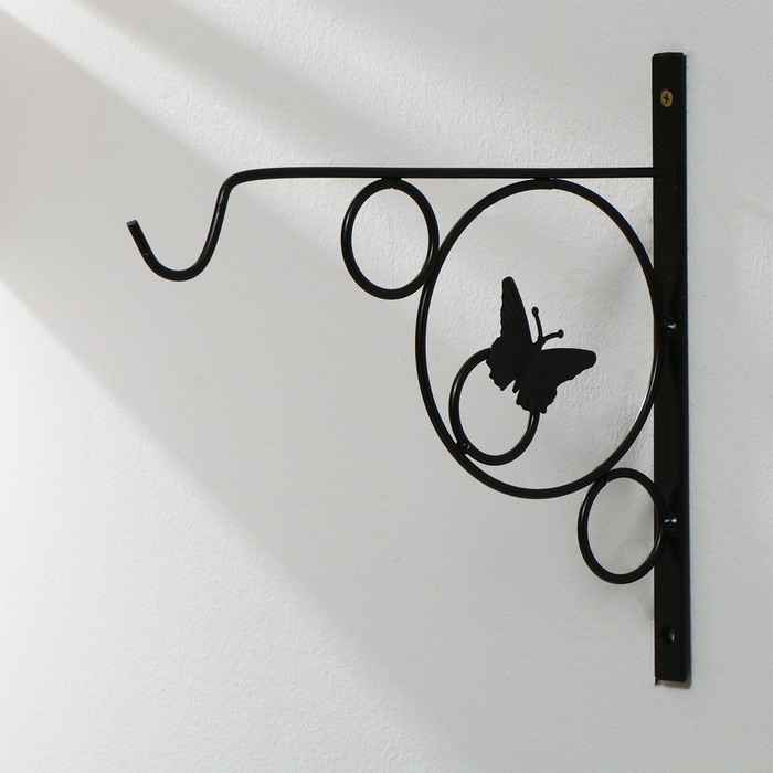 Кронштейн для кашпо, кованый, 30 см, металл, чёрный, «Бабочка в кольце» 
Кронштейн для кашпо, кованый, 30 см, металл, чёрный, «Бабочка в кольце»