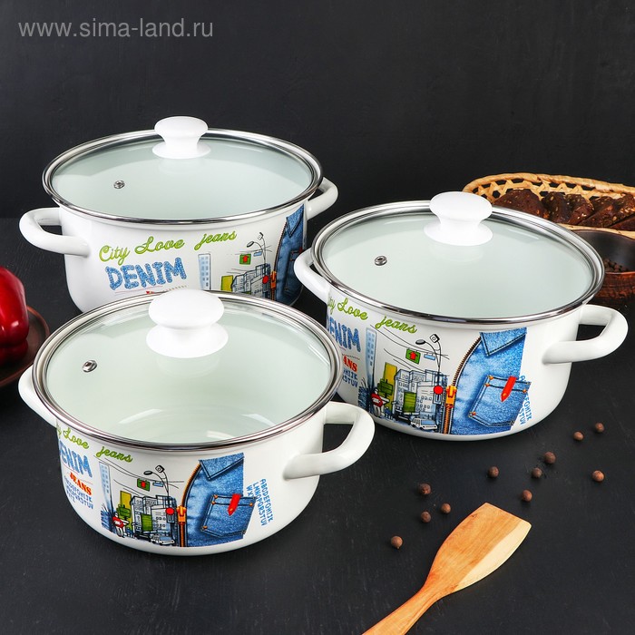 Набор кастрюль 3 пр "Деним": Кастрюли 2,3л, 3л, 4л
Набор кастрюль 3 пр "Деним": Кастрюли 2,3л, 3л, 4л