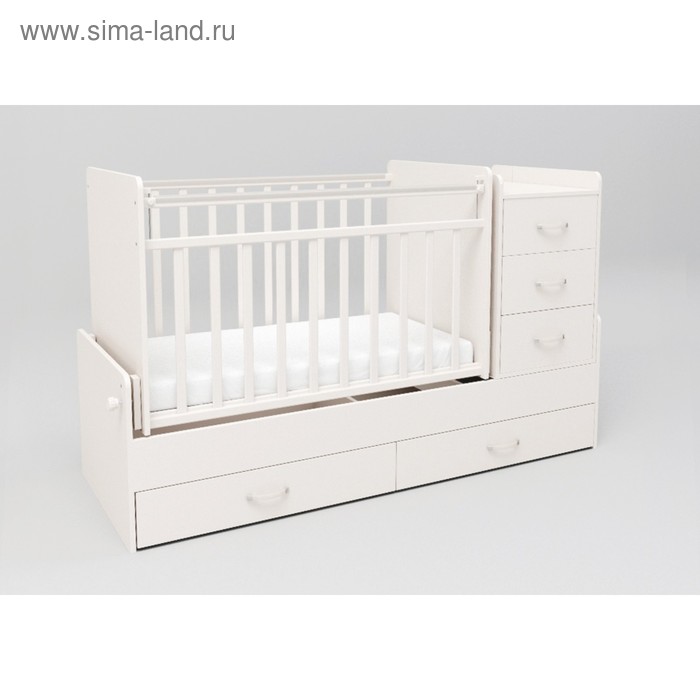 Кровать детская СКВ-5, опуск.бок.,маятник,4 ящика, белый
Кровать детская СКВ-5, опуск.бок.,маятник,4 ящика, белый