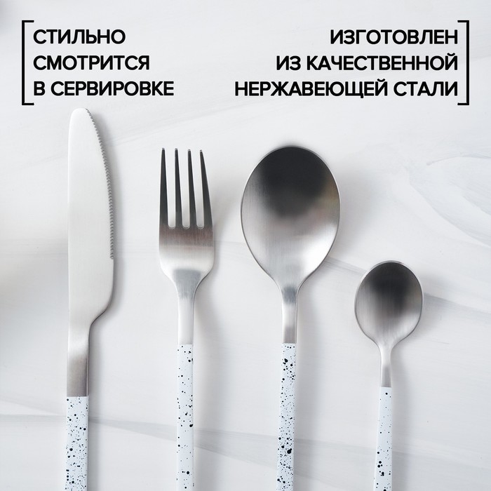 Набор столовых приборов из нержавеющей стали Magistro «Оску стандарт», 4 предмета, цвет металла серебряный, цвет ручки белый мрамор
Набор столовых приборов из нержавеющей стали Magistro «Оску стандарт», 4 предмета, цвет металла серебряный, цвет ручки белый мрамор