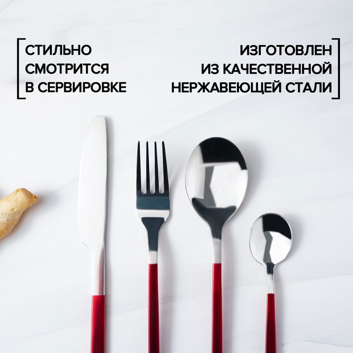Набор столовых приборов из нержавеющей стали Magistro «Оску стандарт», 4 предмета, цвет металла серебряный, ручки красные
Набор столовых приборов из нержавеющей стали Magistro «Оску стандарт», 4 предмета, цвет металла серебряный, ручки красные