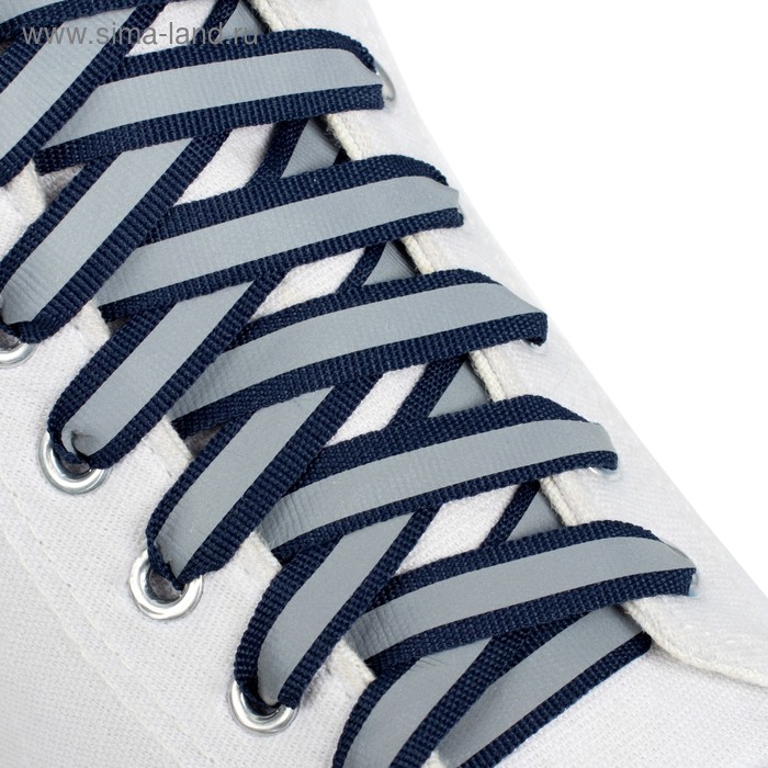 фото Шнурки для обуви, пара, плоские, со светоотражающей полосой, 10 мм, 120 см, цвет тёмно-синий onlitop