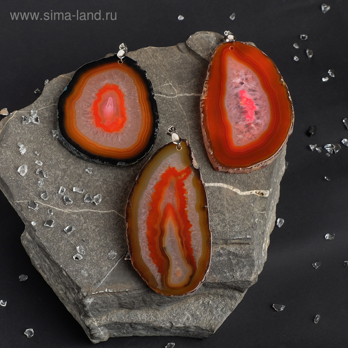 Подвеска плоская галька "Агат оранжево-чёрный", форма МИКС, цвет МИКС