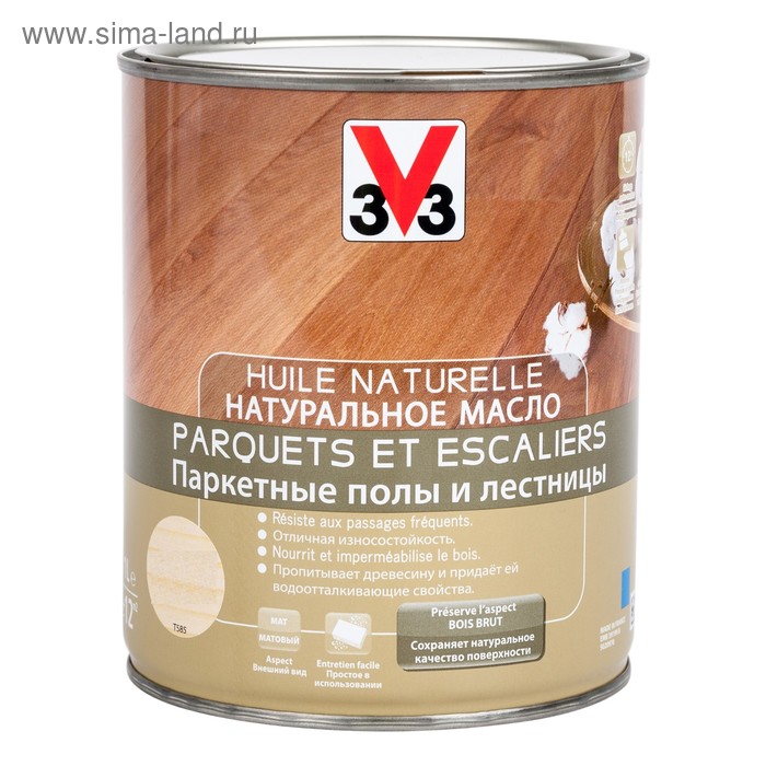 V33 Натуральное масло для лестниц и паркета Бесцветное 1л.
V33 Натуральное масло для лестниц и паркета Бесцветное 1л.