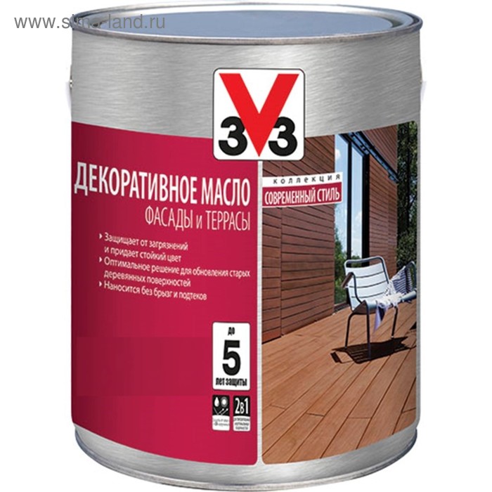 V33 Масло для террас Бесцветное 5л.
V33 Масло для террас Бесцветное 5л.