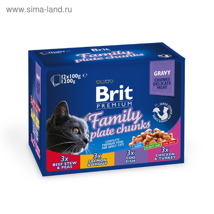 фото Влажный корм brit premium family plate "семейная тарелка" для кошек, 12 х 100 г