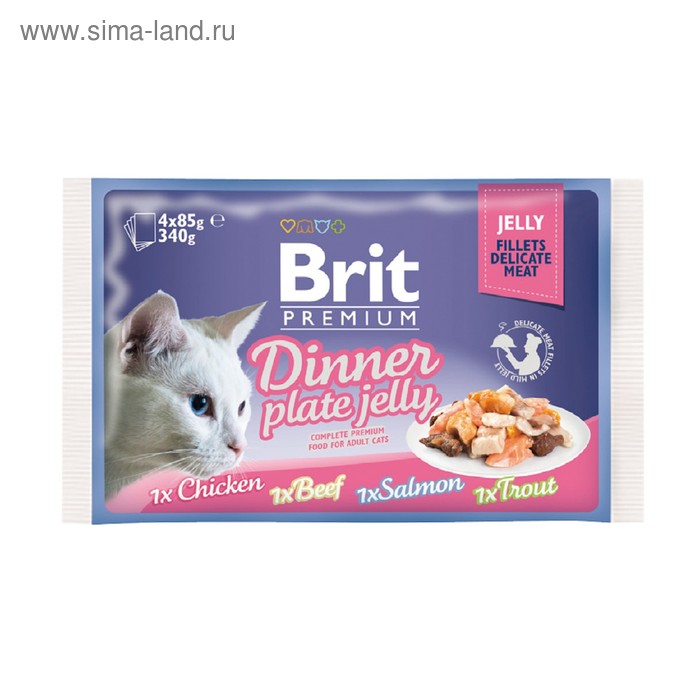 фото Влажный корм brit premium dinner plate jelly для кошек, набор, кусочки в желе, 4 x 85 г