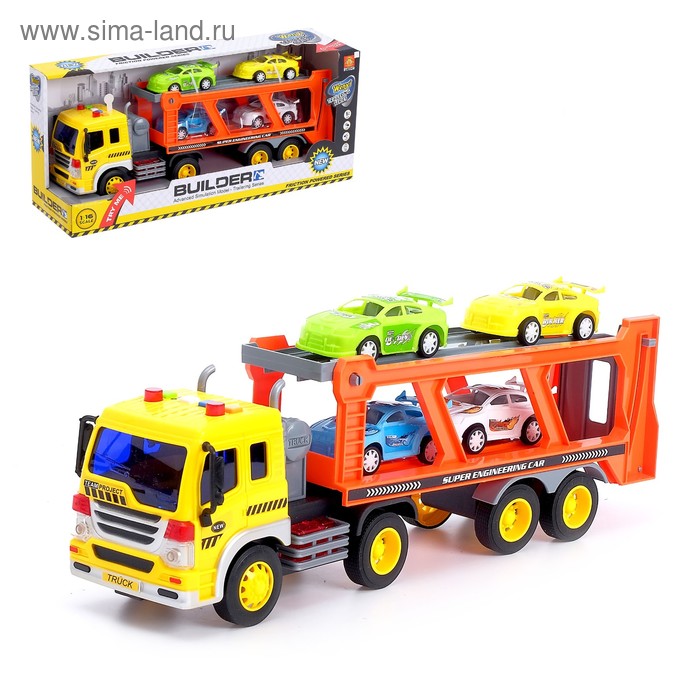 Грузовик инерционный «Автовоз» с 4 машинками, световые и звуковые эффекты
Грузовик инерционный «Автовоз» с 4 машинками, световые и звуковые эффекты