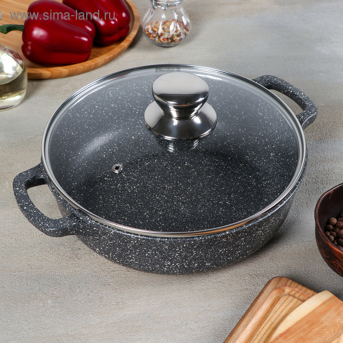 Жаровня «Графит», 2,5 л, 24×7 см, стеклянная крышка, антипригарное покрытие, цвет тёмно-серый 
Жаровня «Графит», 2,5 л, 24×7 см, стеклянная крышка, антипригарное покрытие, цвет тёмно-серый