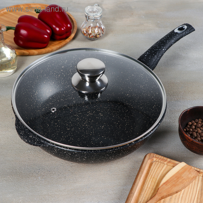 Сотейник «Гранит», 28×8,2 см, пластиковая ручка, стеклянная крышка, антипригарное покрытие, цвет чёрный
Сотейник «Гранит», 28×8,2 см, пластиковая ручка, стеклянная крышка, антипригарное покрытие, цвет чёрный