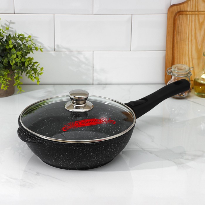Сотейник «Гранит», 24х8,2 см, съёмная ручка, стеклянная крышка, антипригарное покрытие, цвет чёрный 
Сотейник «Гранит», 24х8,2 см, съёмная ручка, стеклянная крышка, антипригарное покрытие, цвет чёрный