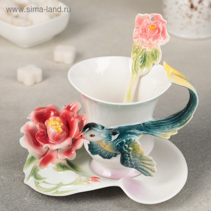 фото Чайная пара «ботаника. птенчик», чашка 200 мл, блюдце 16 см, ложка