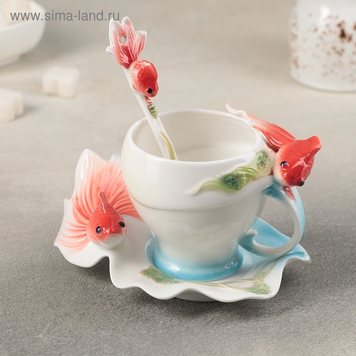 фото Чайная пара «ботаника. рыбки», чашка 200 мл, блюдце 15 см, ложка