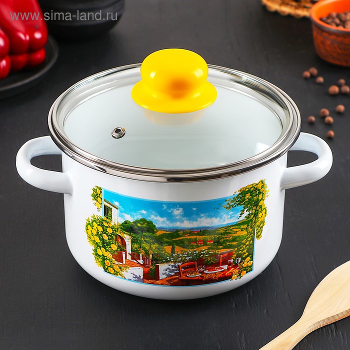 Кастрюля цилиндрическая «Итальянский дворик», 2 л, стеклянная крышка, цвет белый
Кастрюля цилиндрическая «Итальянский дворик», 2 л, стеклянная крышка, цвет белый